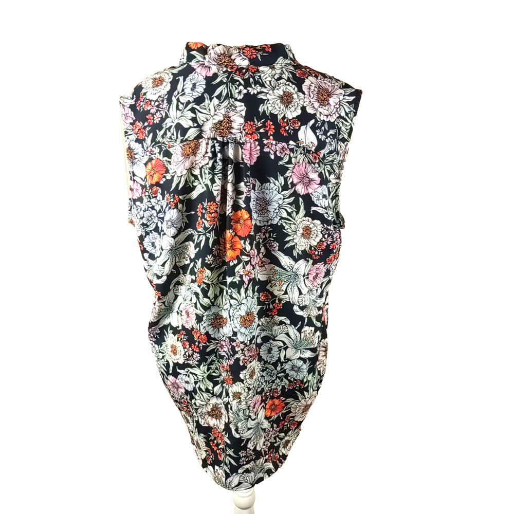 Jones New York Women's Sleeveless Shirt Size Large Black Orange White Floral - Picture 4 of 7